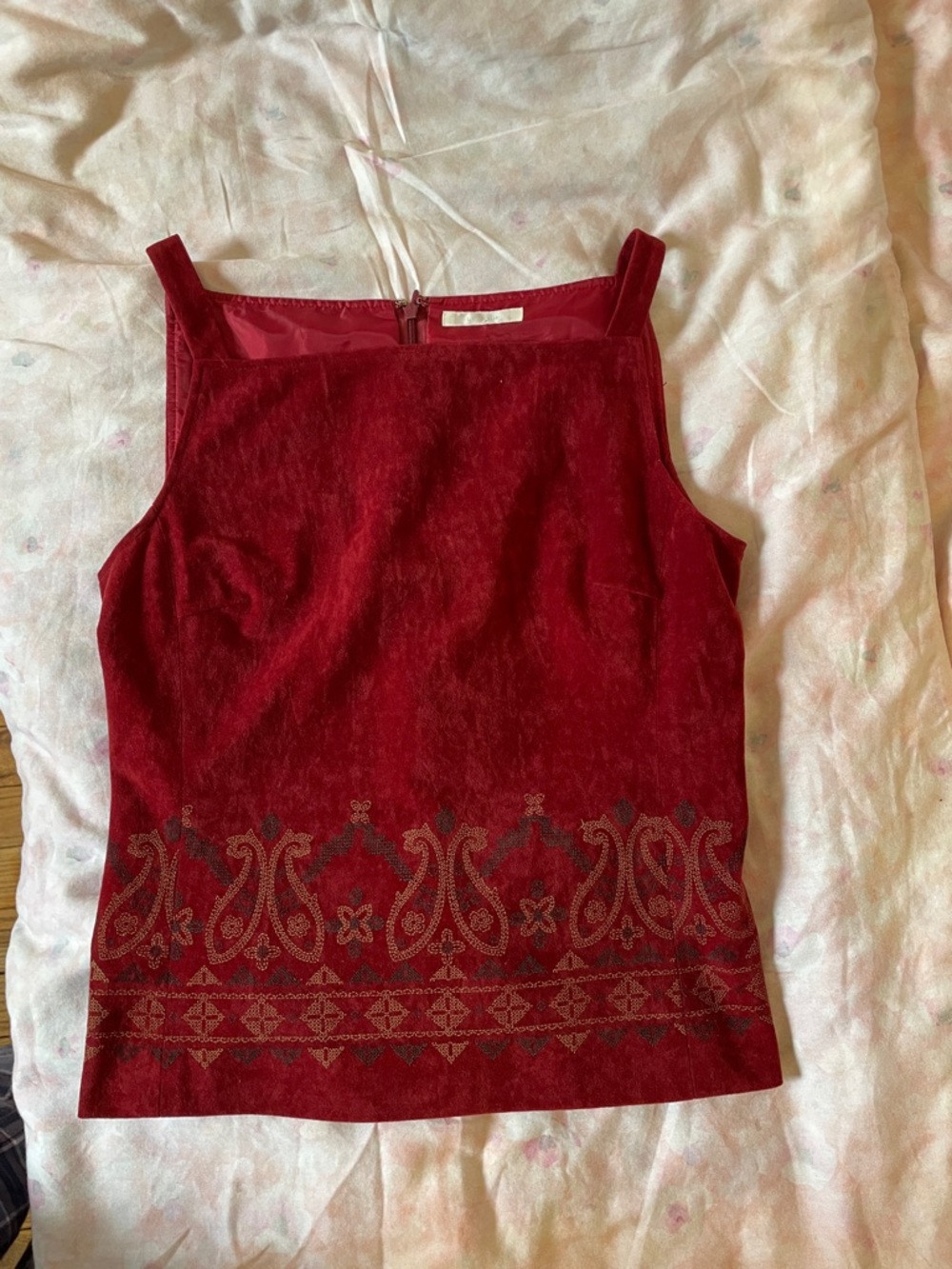 Women's Red Embroidered Square-Neck Tank Top